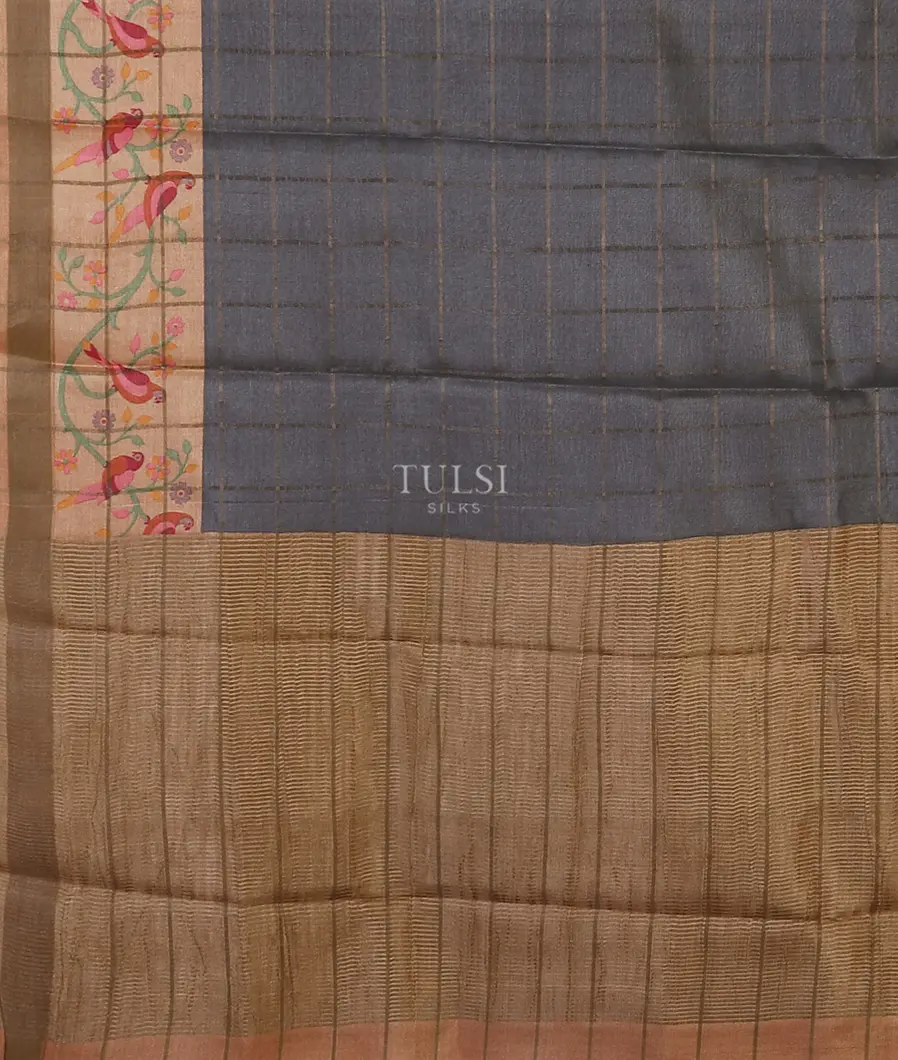Grey Tussar Printed Saree T5586434