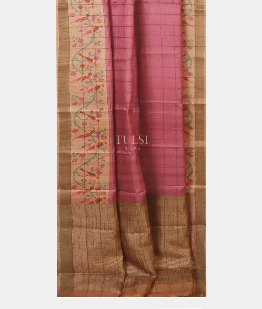 Pink Tussar Printed Saree T5549242