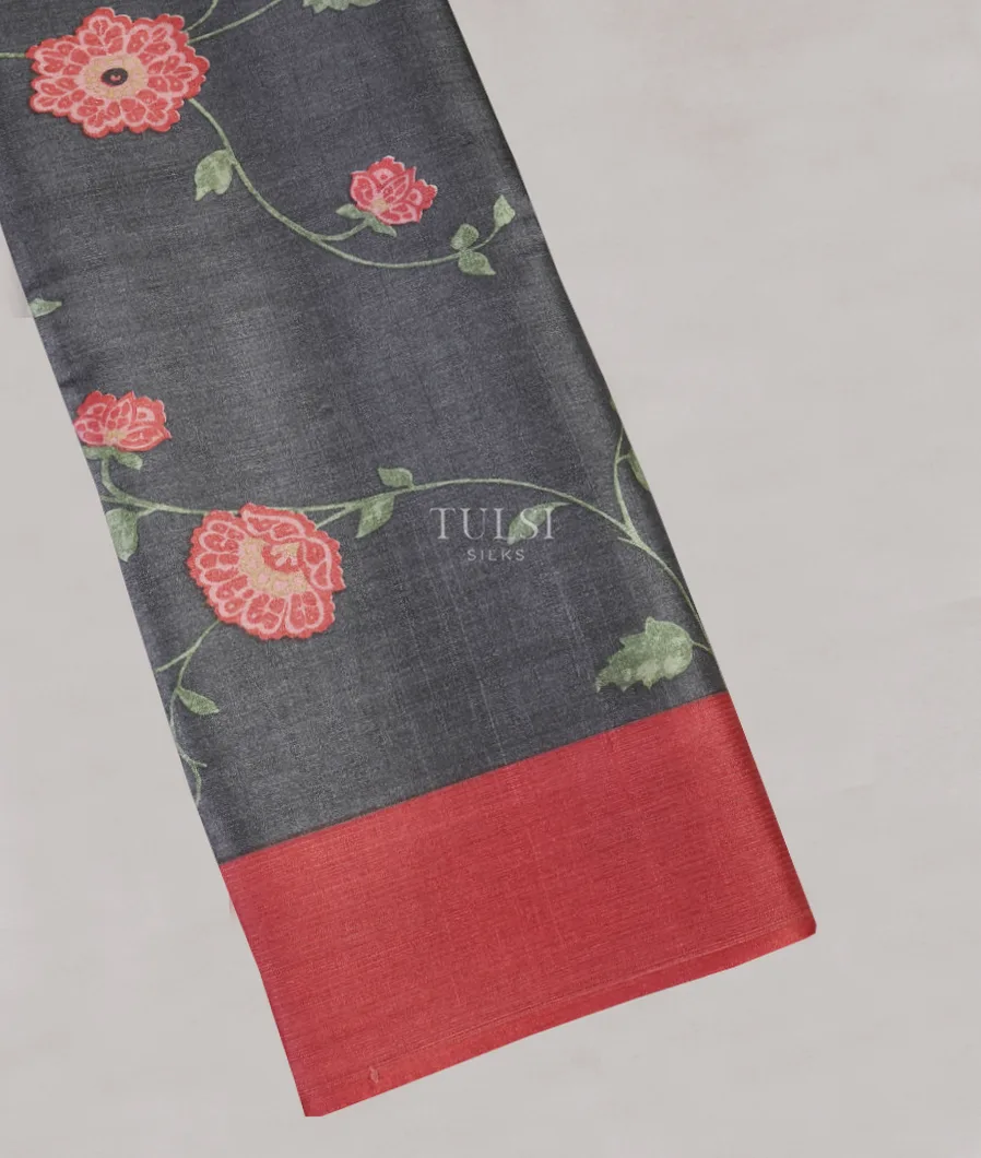 Elephant Grey Tussar Printed Saree T565674-image