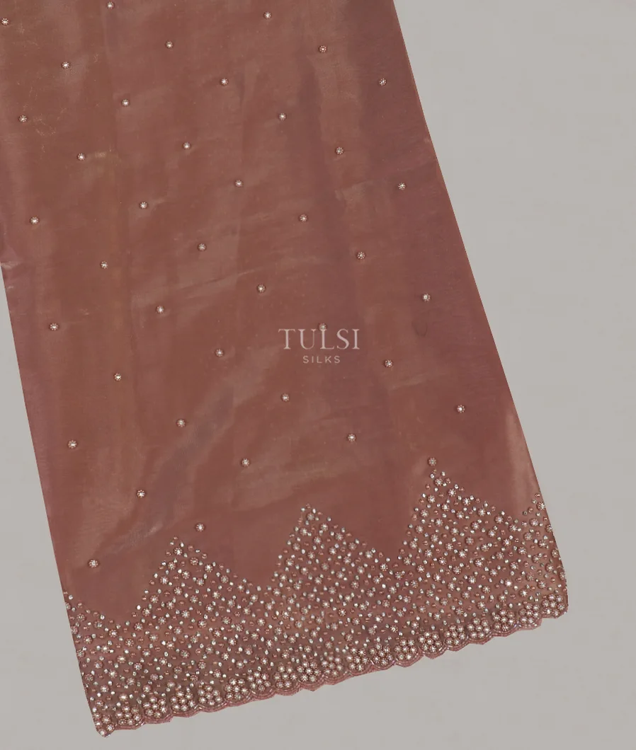 Brown Satin Crepe Silk Embroidery Saree T566336-image