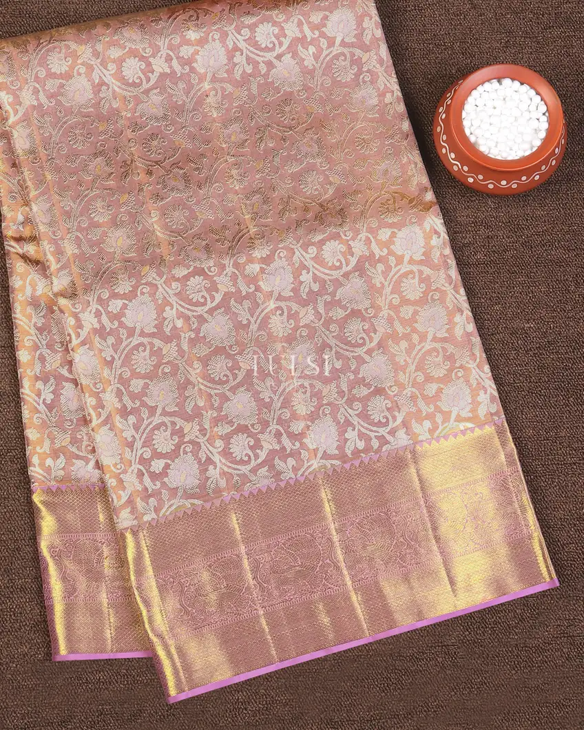 Pure kanchipattu tissue 3cards floral brocade designs - Eflina