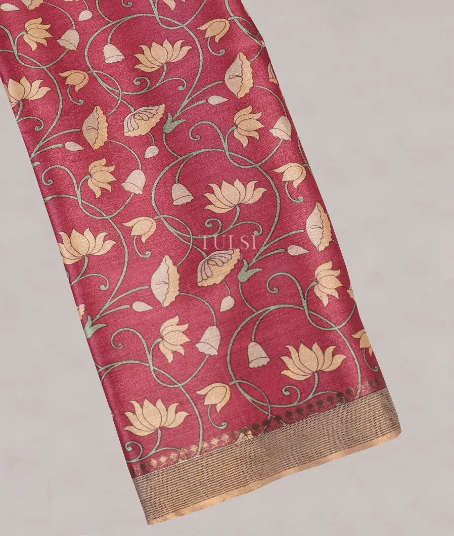 Pinkish Red Tussar Printed Saree T565684-image