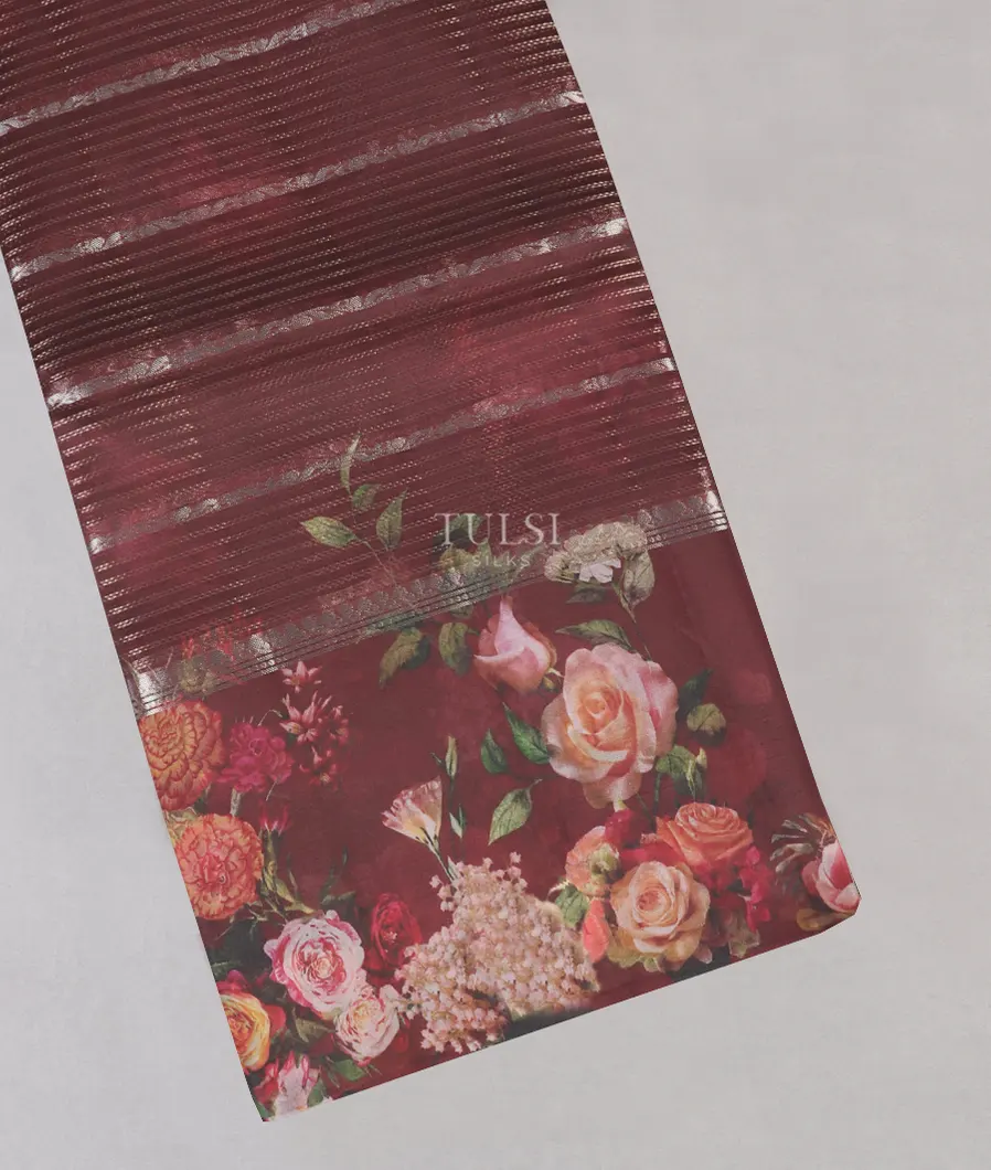 Burgundy Kora Organza Printed Saree T558909-image
