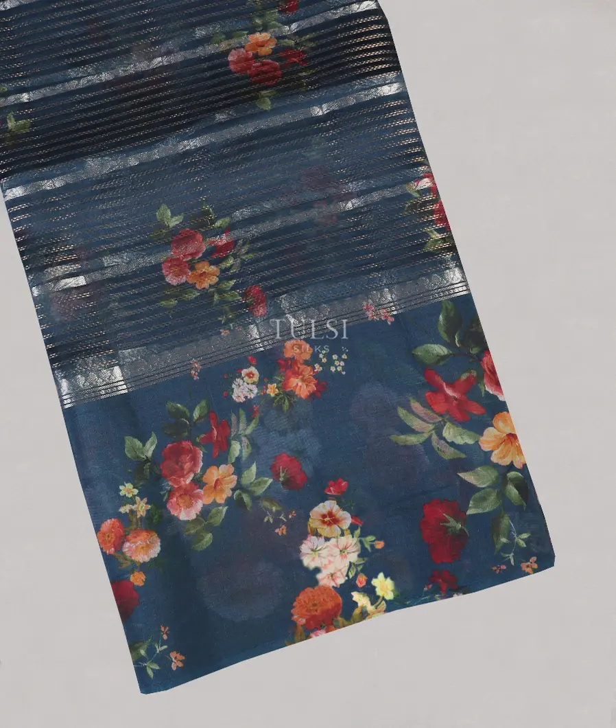 Blue Kora Organza Printed Saree T558904-image