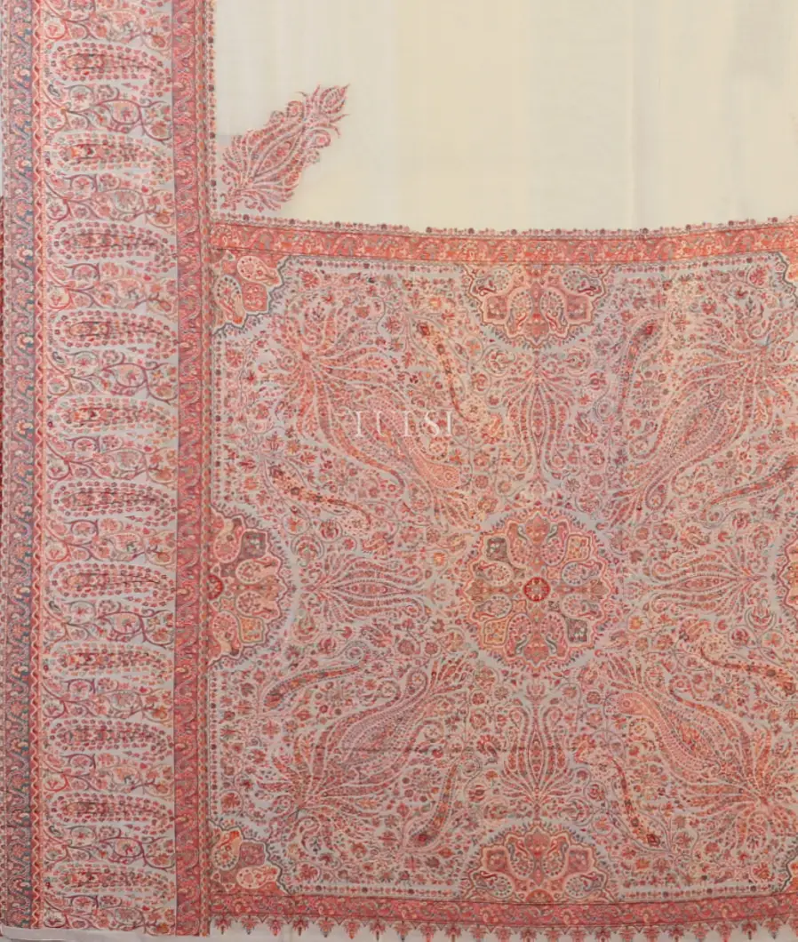 Off-White Kashmir Kani Silk Saree T5689834