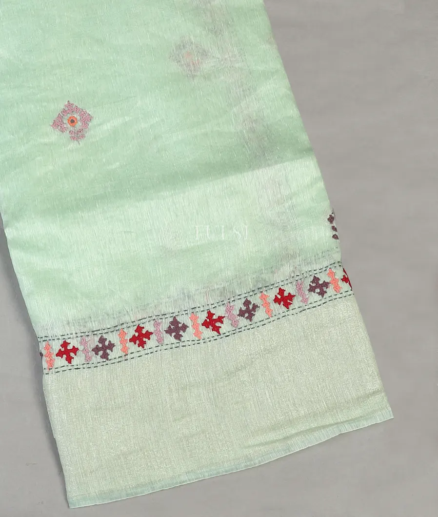 Green Linen Embroidery Saree T559027-image