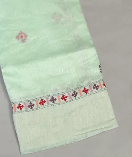 Green Linen Embroidery Saree T5590271
