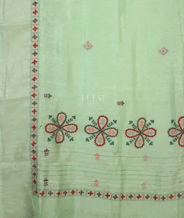 Green Linen Embroidery Saree T5590274