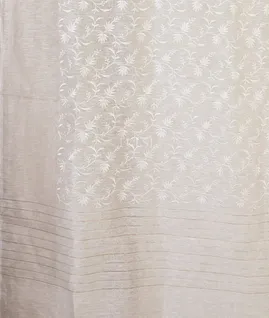 White Linen Embroidery Saree T5642584