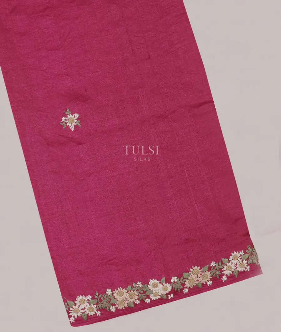 Purple Pink Tussar Embroidery Saree T543157-image