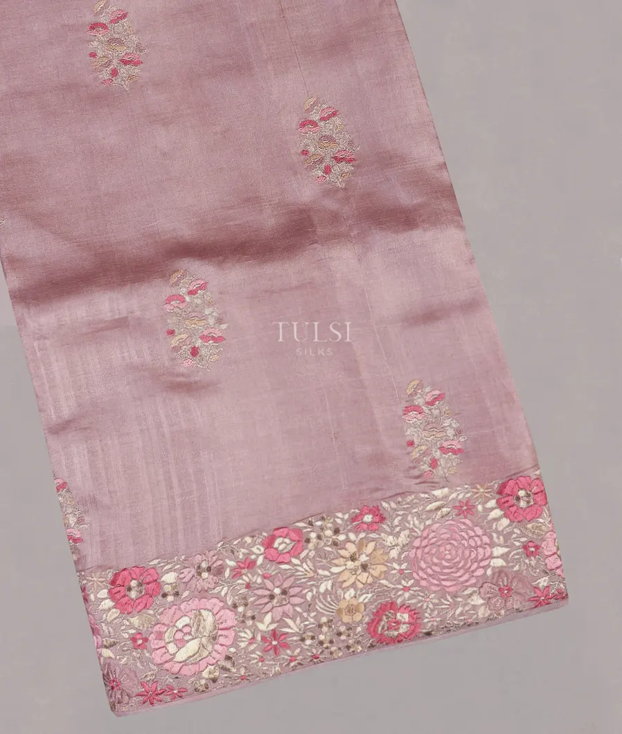 Lavender Tussar Embroidery Saree T542575-image