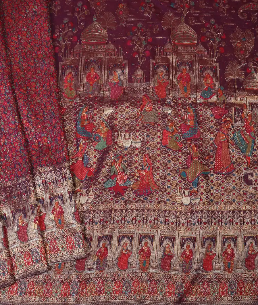 Purple Kashmir Kani Silk Saree T5689964