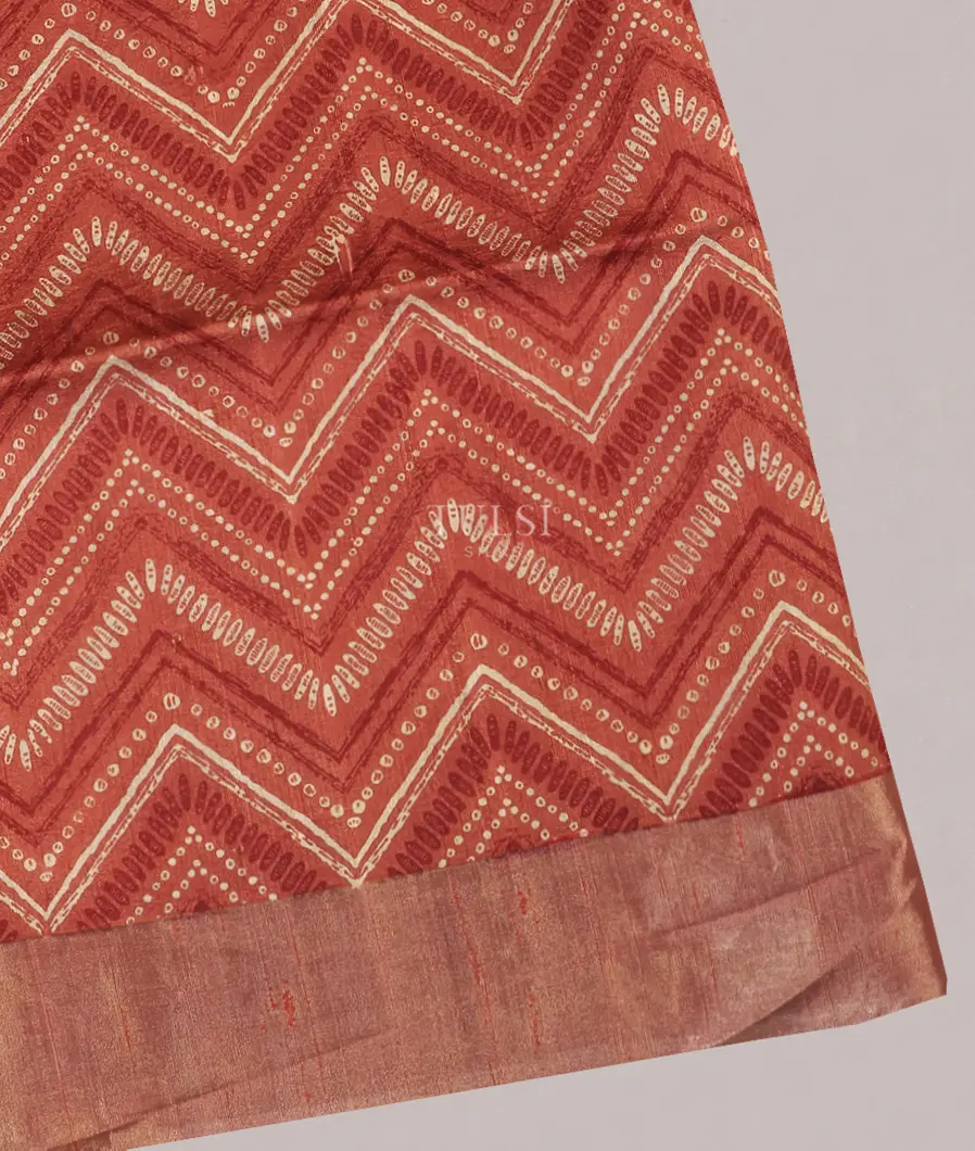 Rust Printed Raw Silk Saree T488199-image