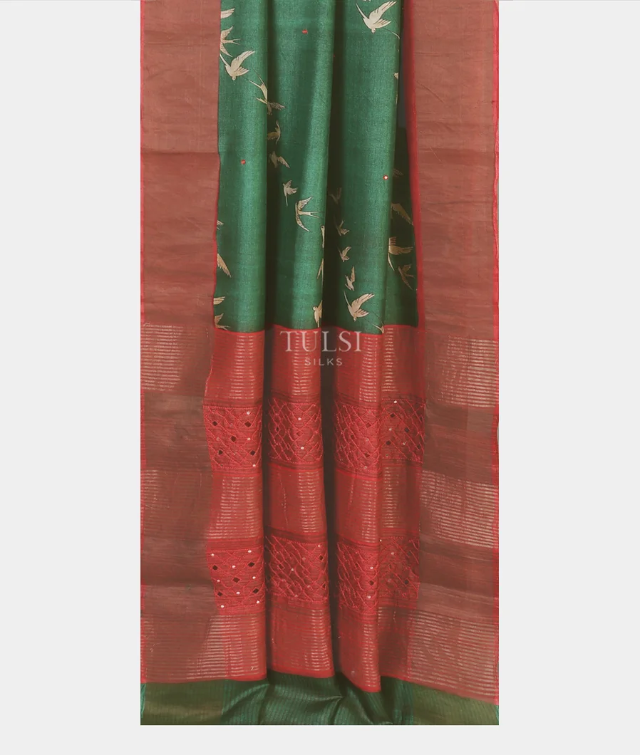 Green Tussar Printed Saree T5580262