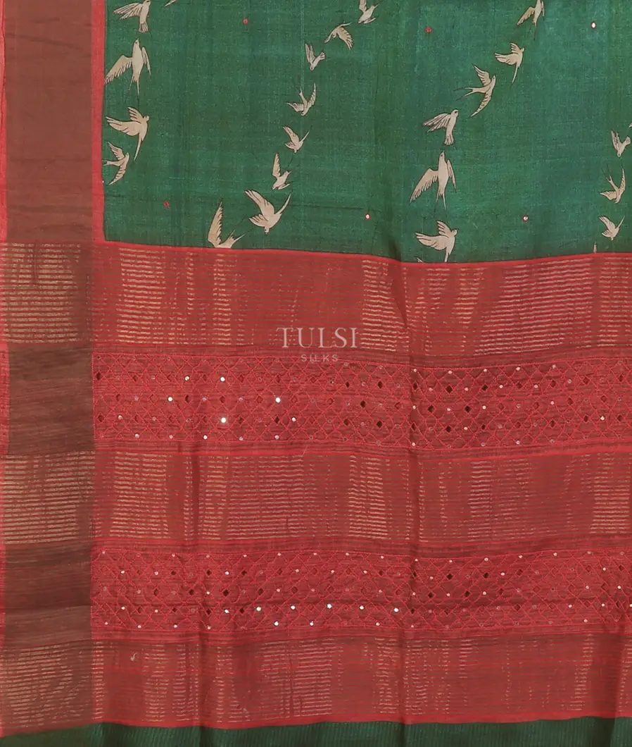 Green Tussar Printed Saree T5580264