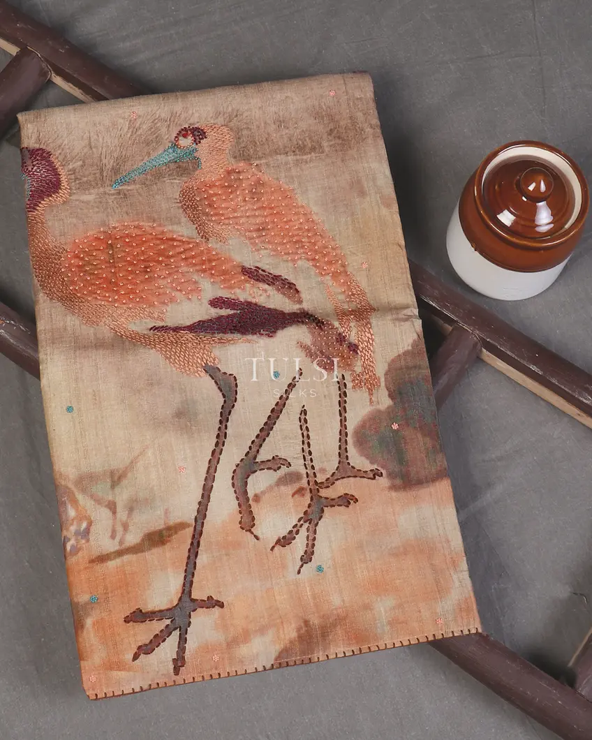 Beige Tussar Printed Saree T564309-image