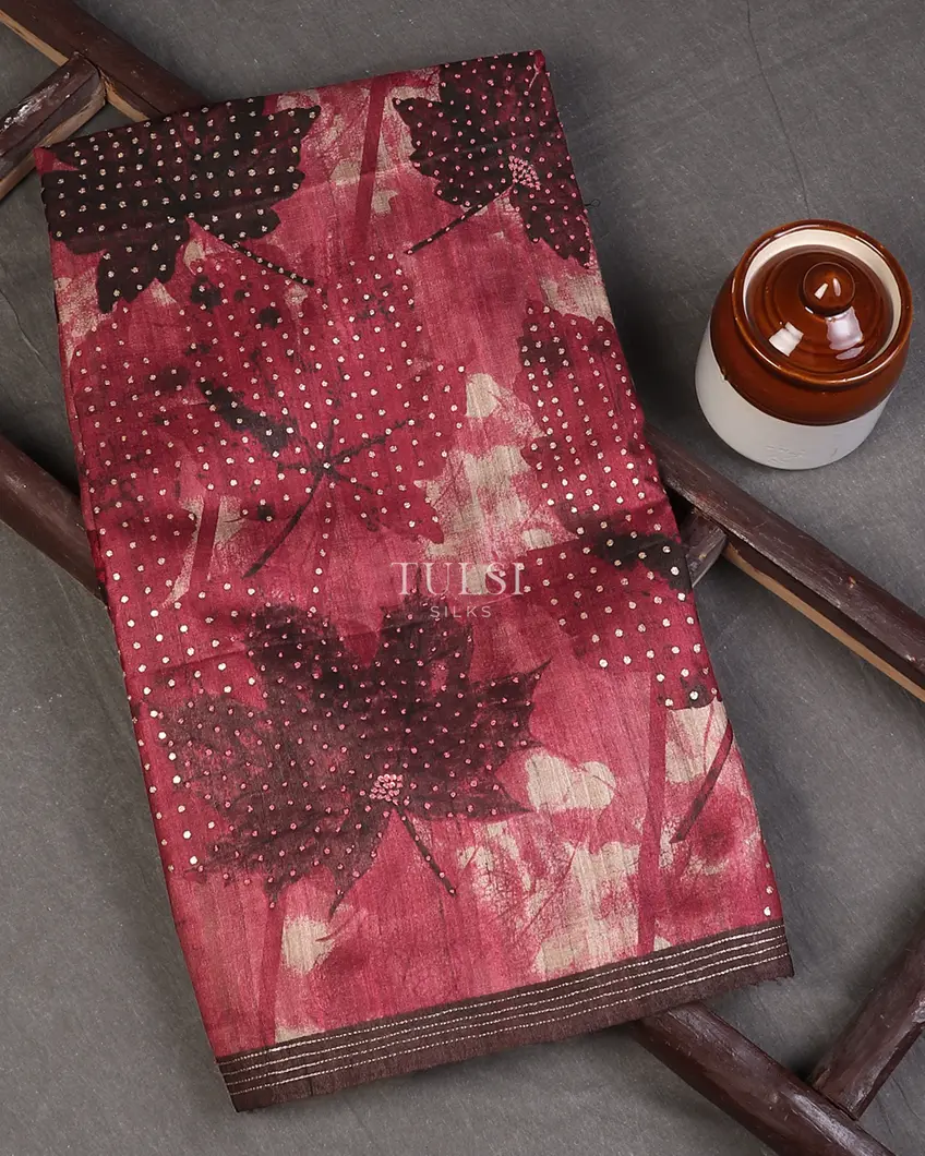 Burgundy Tussar Printed Saree T564312-image