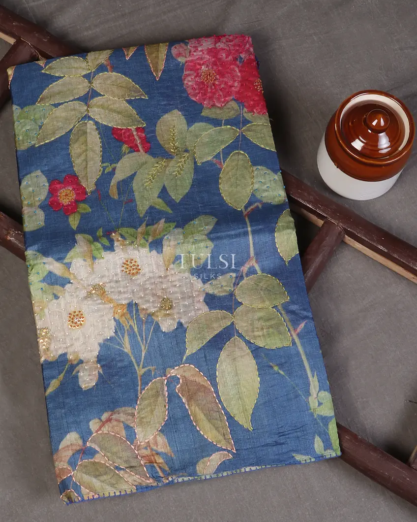 Blue Tussar Printed Saree T564334-image