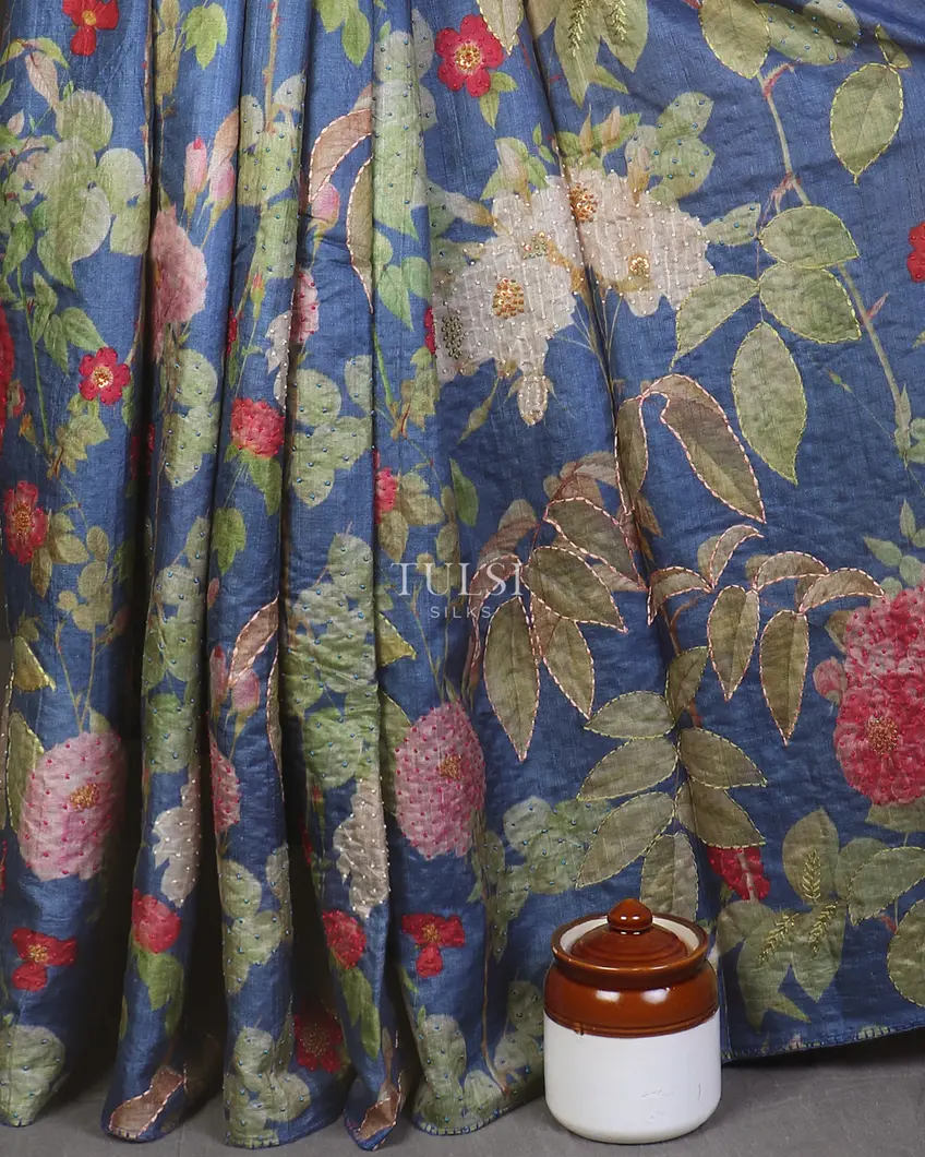 Blue Tussar Printed Saree T5643342