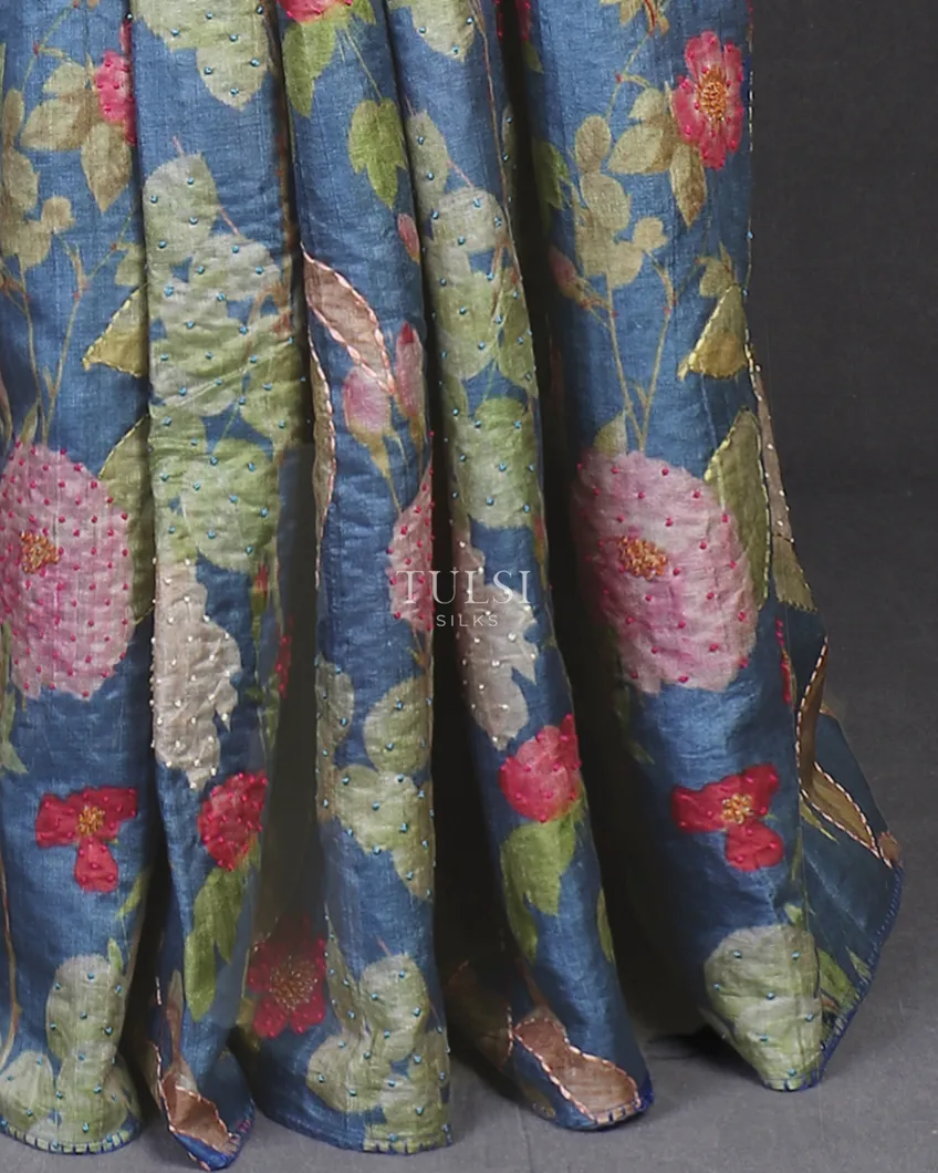 Blue Tussar Printed Saree T5643345