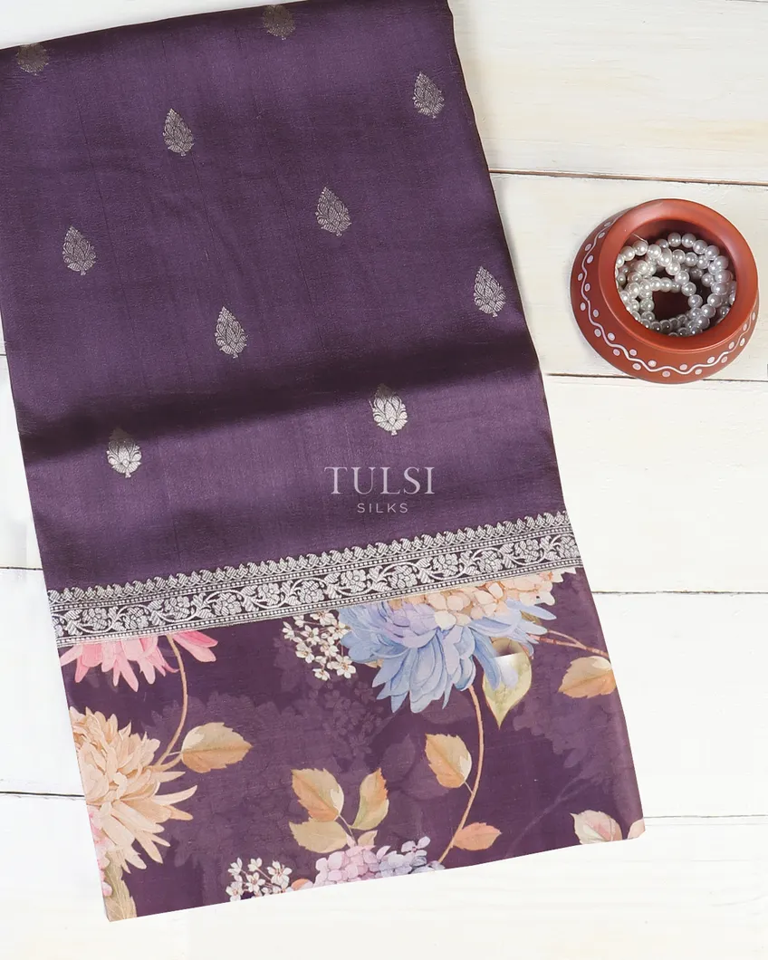Purple Tussar With Satin Border T569143-image