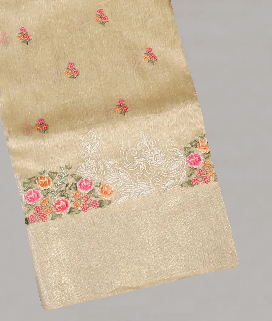 Light Cream Linen Embroidery Saree T513698-image