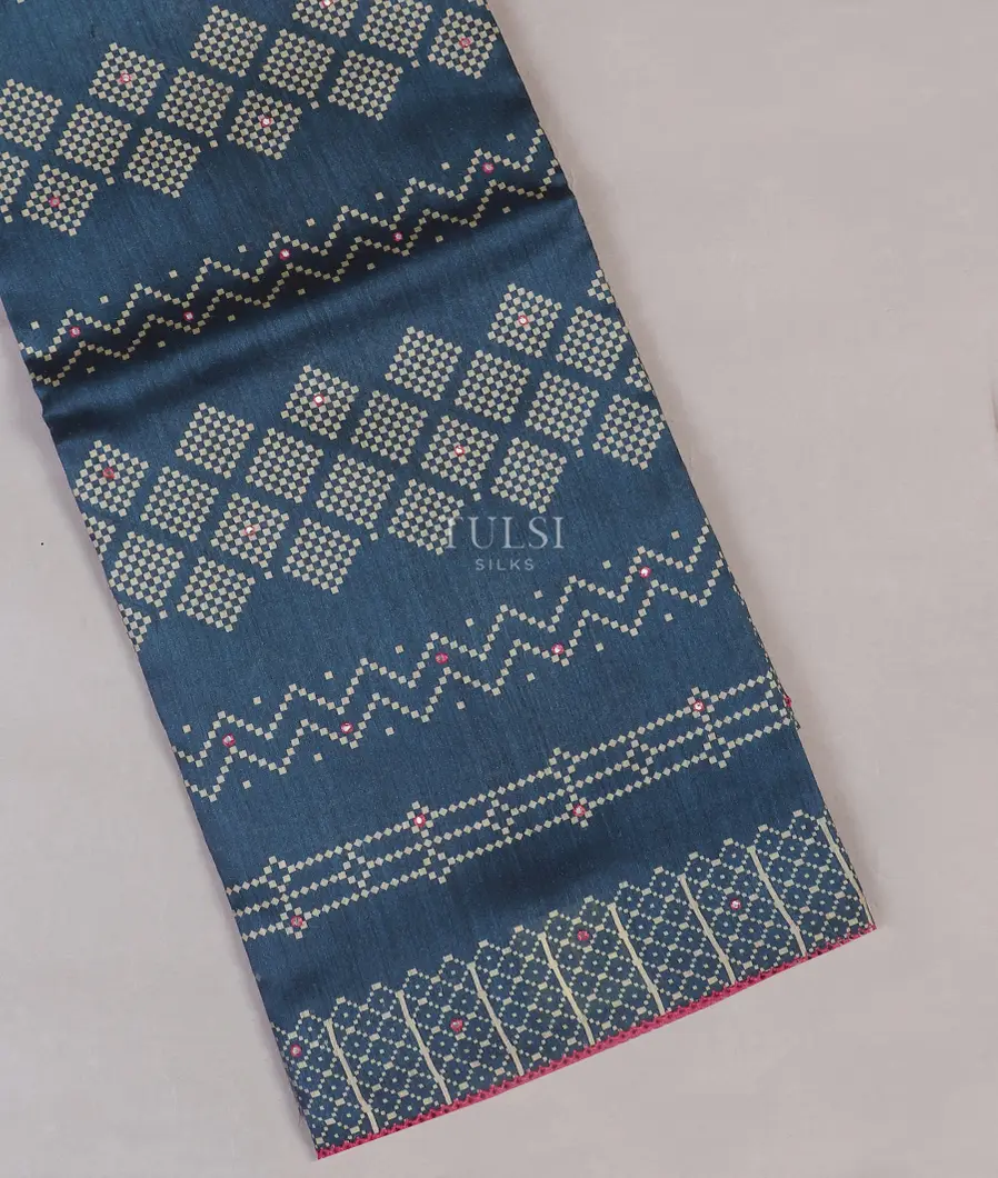 Blue Tussar Printed Saree T558612-image