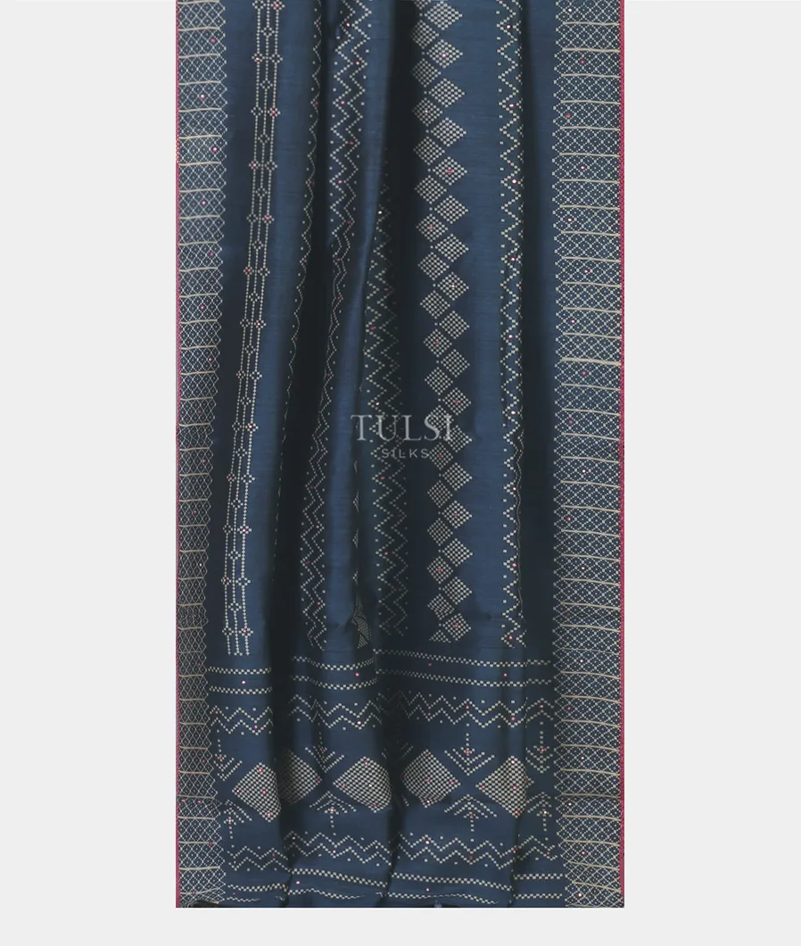 Blue Tussar Printed Saree T5586122