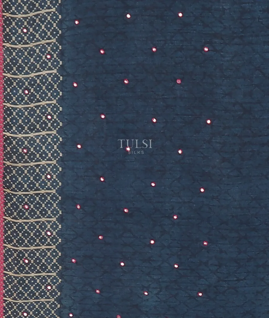 Blue Tussar Printed Saree T5586123