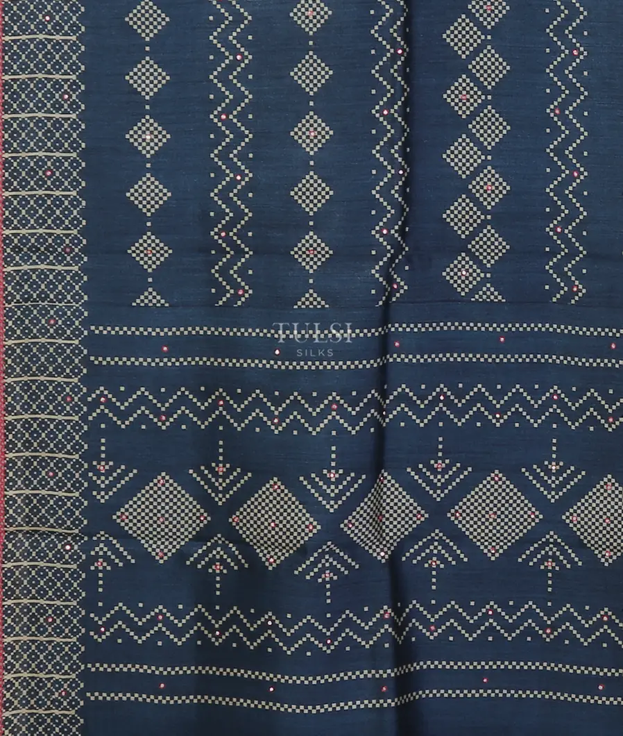 Blue Tussar Printed Saree T5586124
