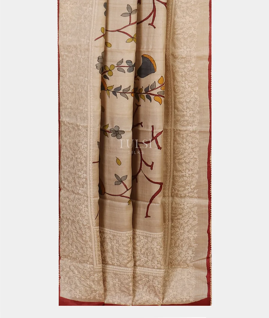 Beige Tussar Printed Saree T5652782