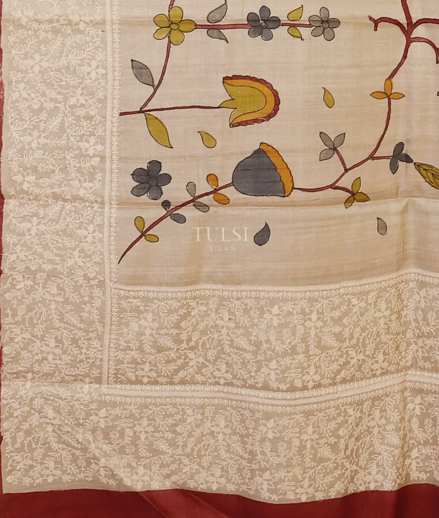Beige Tussar Printed Saree T5652784