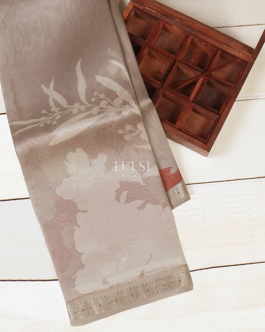 Grey Kora Organza Printed Saree T565185-image