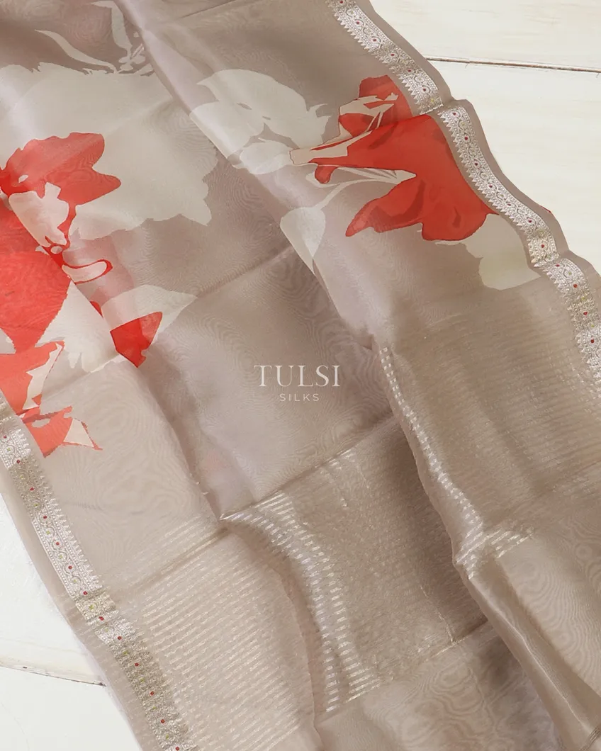 Grey Kora Organza Printed Saree T5651852