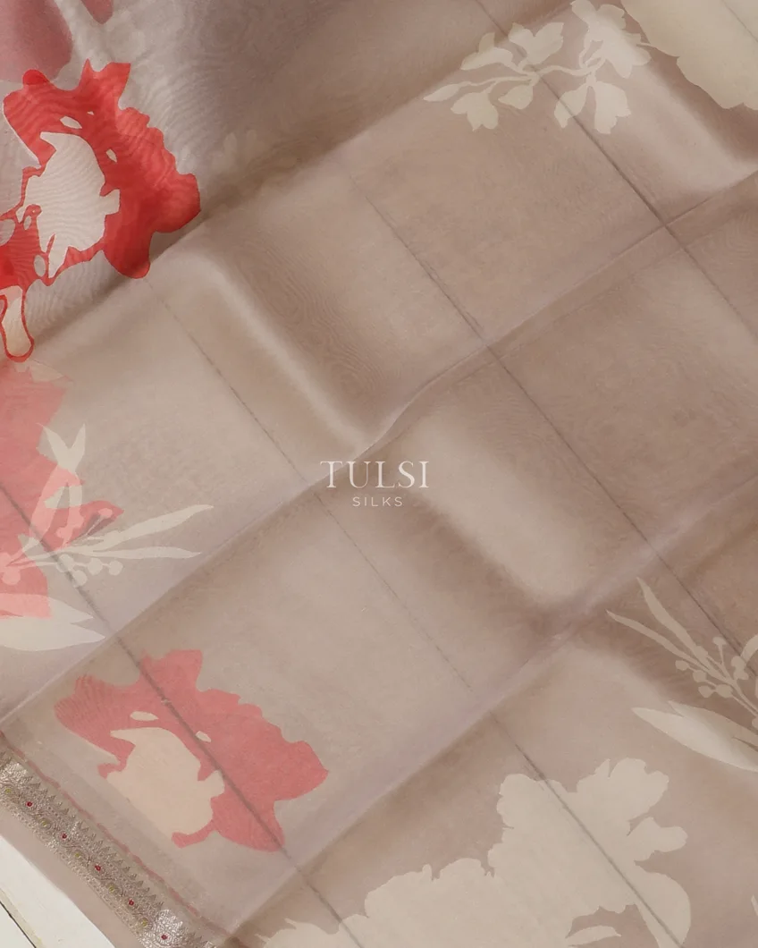 Grey Kora Organza Printed Saree T5651855