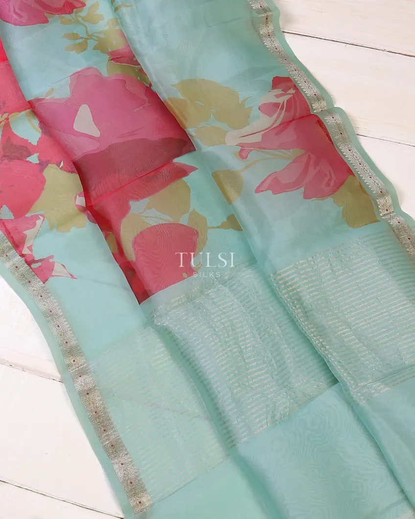 Blue Kora Organza Printed Saree T5651842