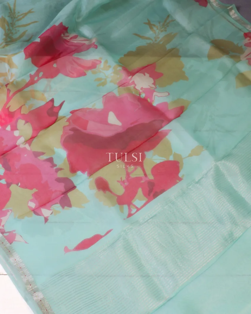 Blue Kora Organza Printed Saree T5651844