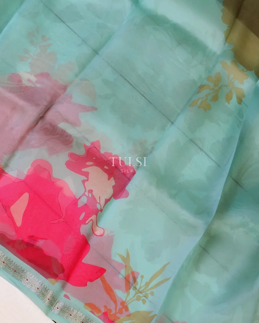 Blue Kora Organza Printed Saree T5651845