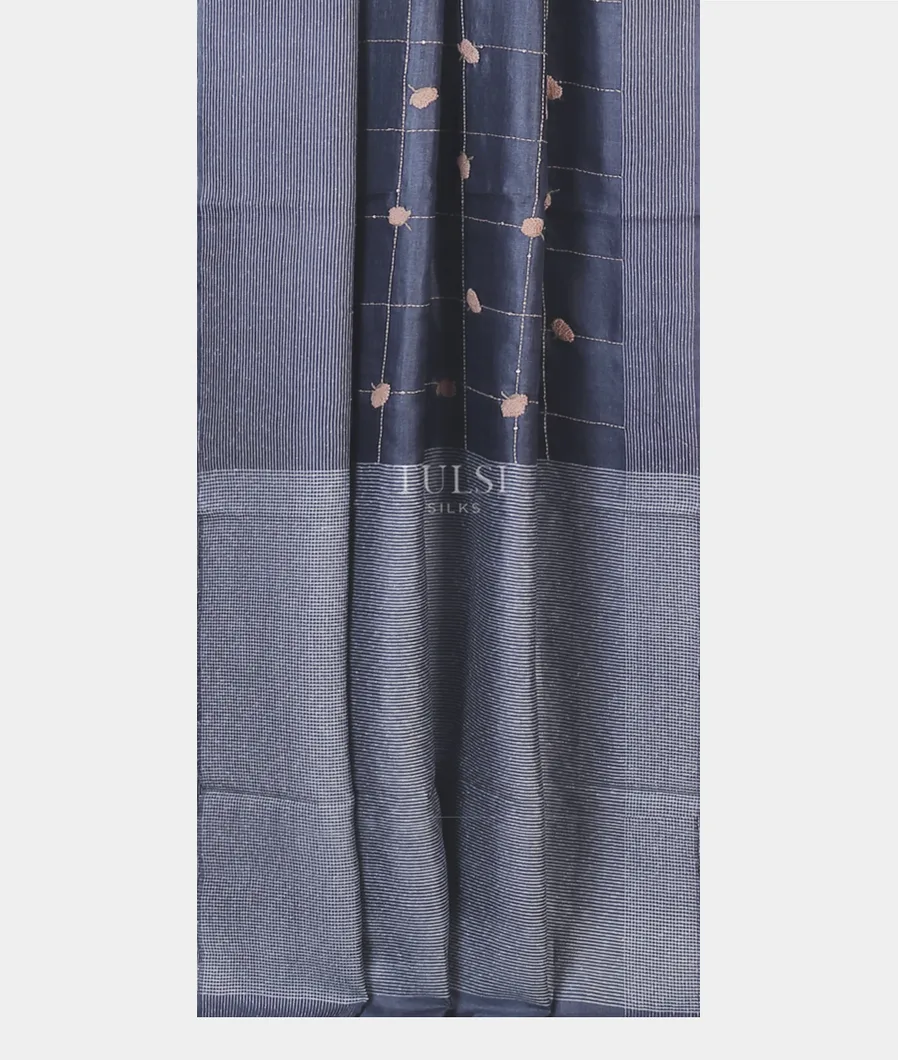 Blue Tussar Embroidery Saree T5654422