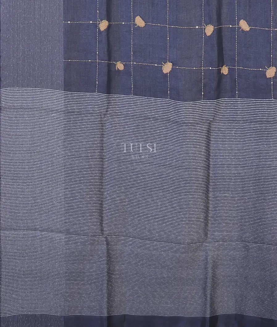 Blue Tussar Embroidery Saree T5654424