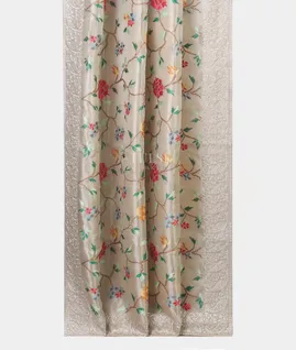 Grey Kora Tissue Organza Embroidery Saree T4912522