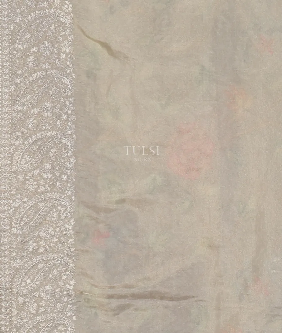 Grey Kora Tissue Organza Embroidery Saree T4912523