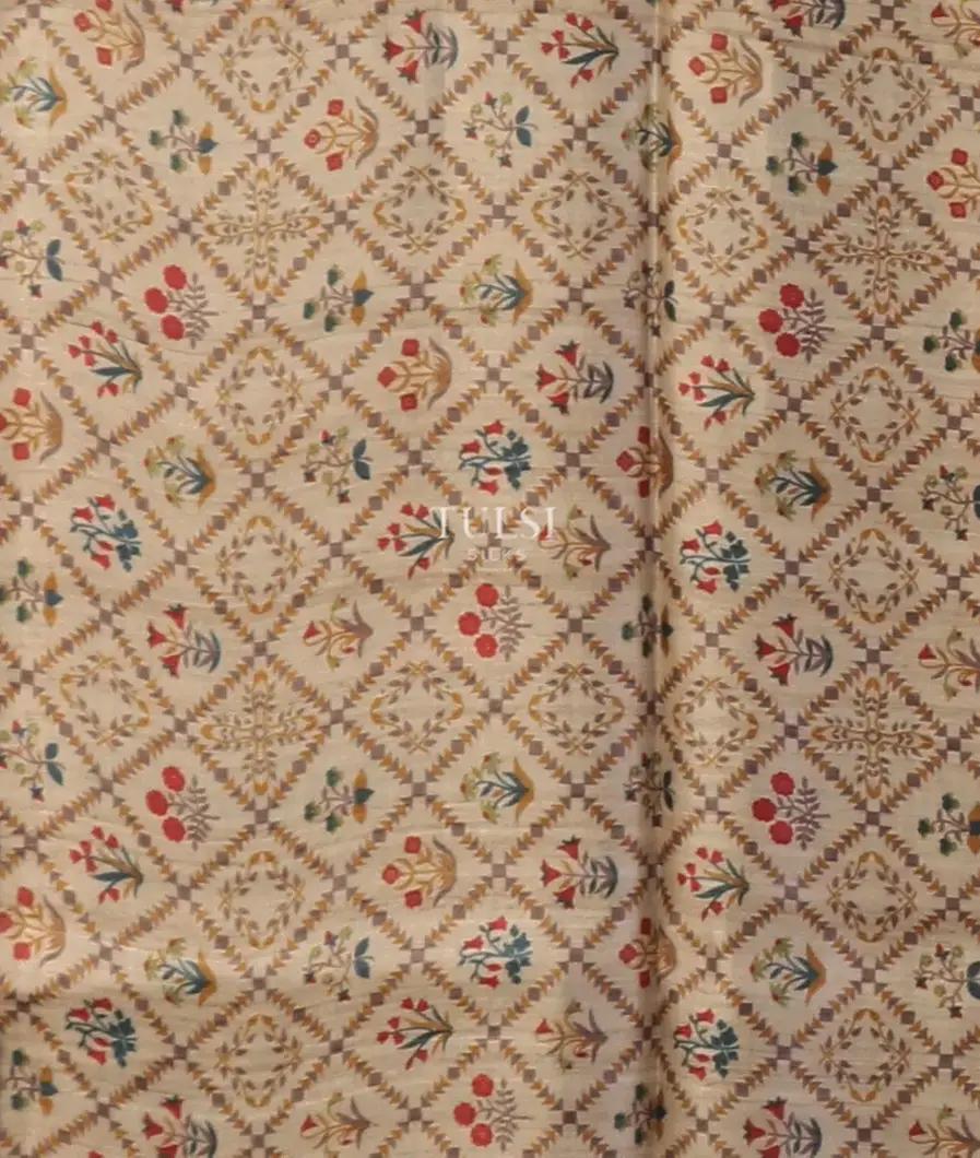 Beige Tussar Printed Saree T5679523