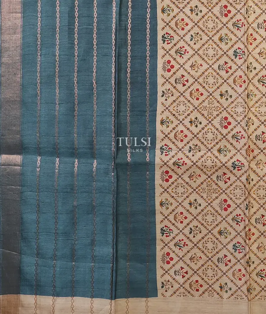 Beige Tussar Printed Saree T5679524