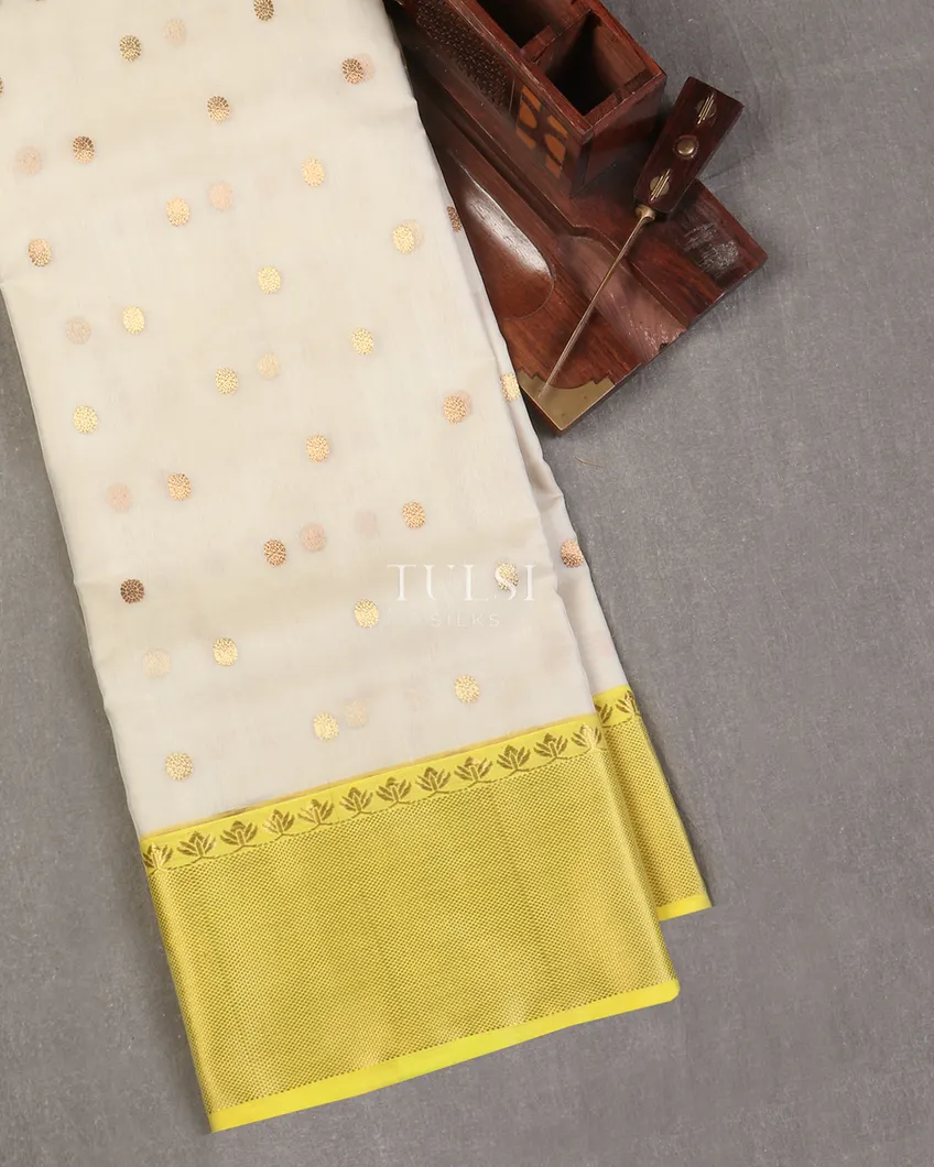 Half White Kanchipuram Silk Saree | Orange Border – shanthitailors