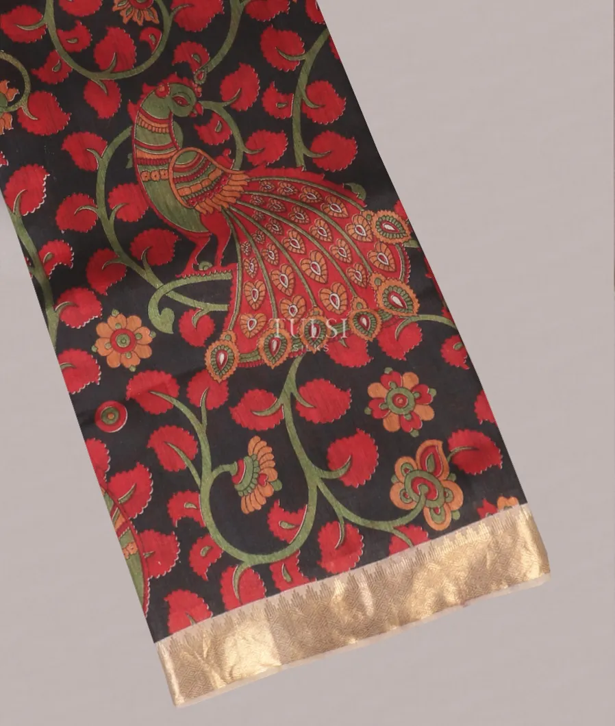Black Tussar Printed Saree T532193-image