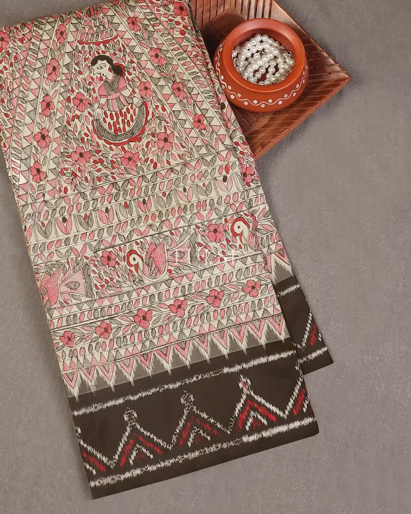 Off - White Ikat Silk Saree T570225-image