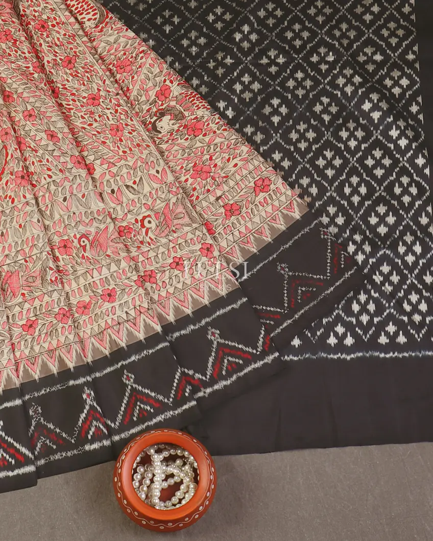 Off - White Ikat Silk Saree T5702252