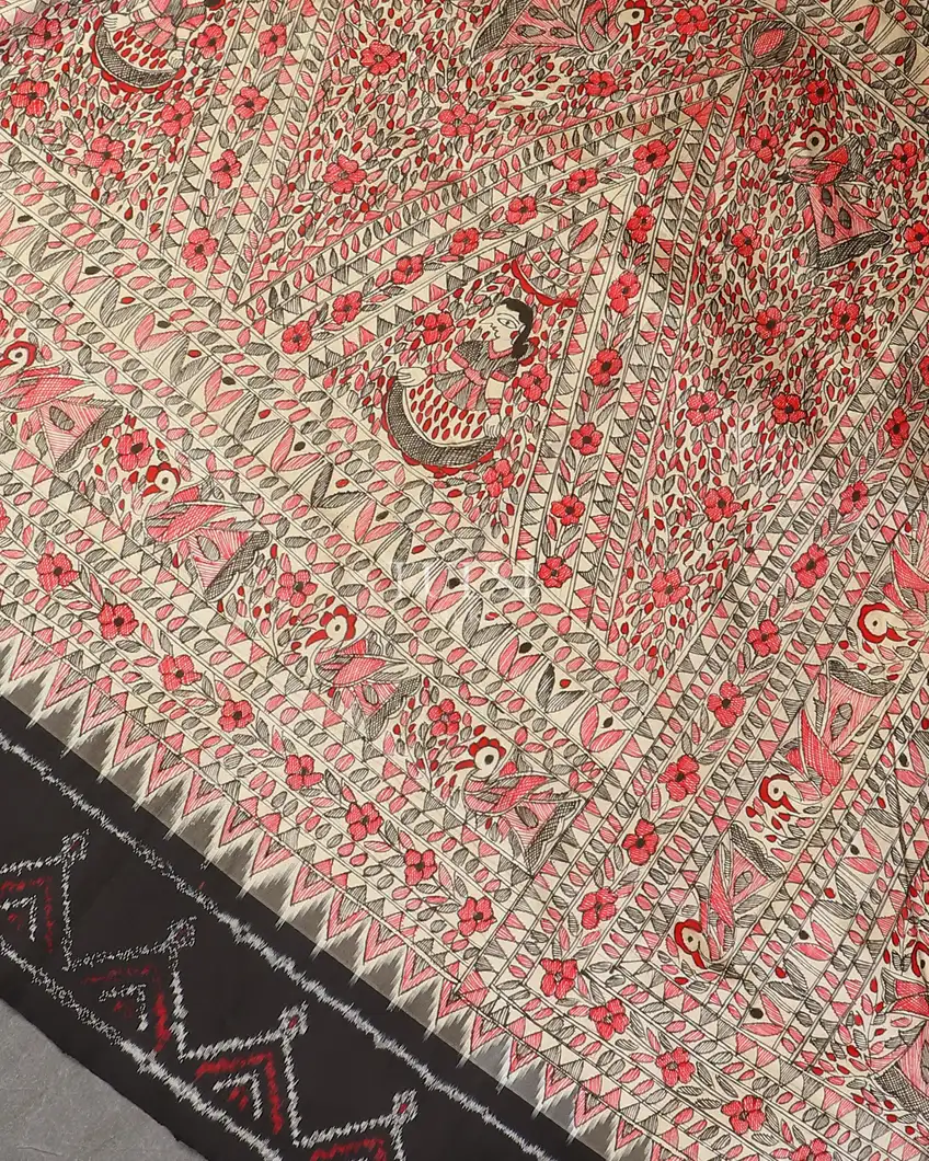 Off - White Ikat Silk Saree T5702255