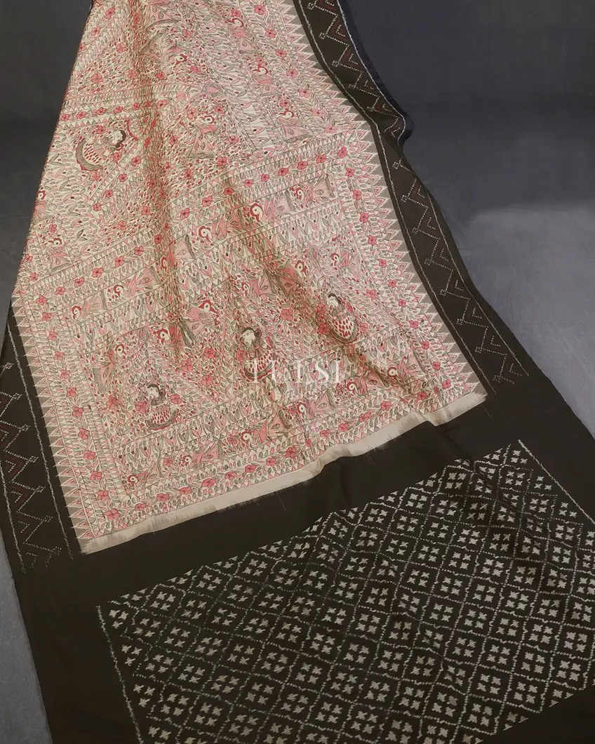 Off - White Ikat Silk Saree T5702256